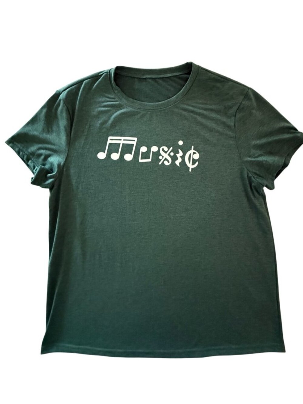 Music Graphic Tee XL Womens Green Musical Notes Symbols Musician Shirt